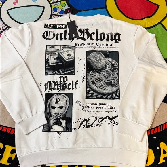 LP - SWEATSHIRT ONLY BELONG RHINESTONE WHITE ( RUNS SMALL ) Fits Large - Picture 10 of 15